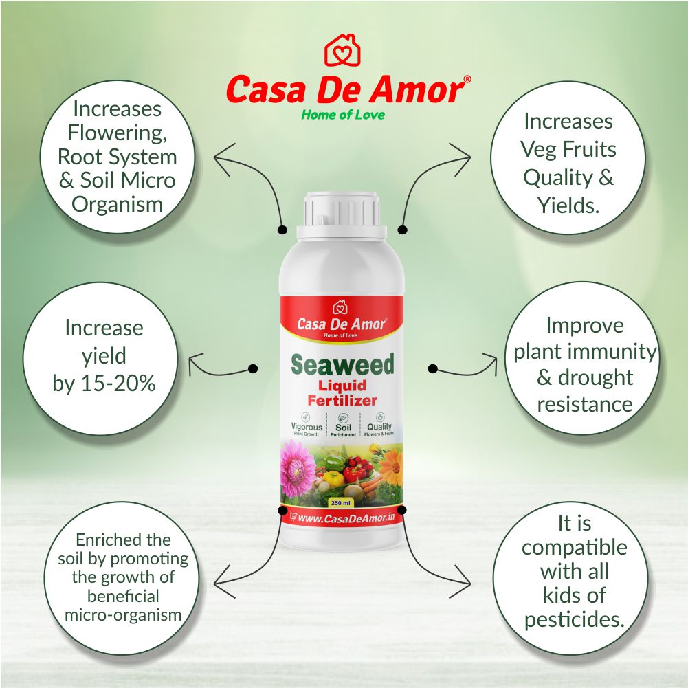 Casa De Amor Water Soluble Neem Oil (250 ml), Seaweed Extract Liquid Fertilizer (250 ml) & Humic Acid Bio-Fertilizer (250 ml) with Measuring Cup