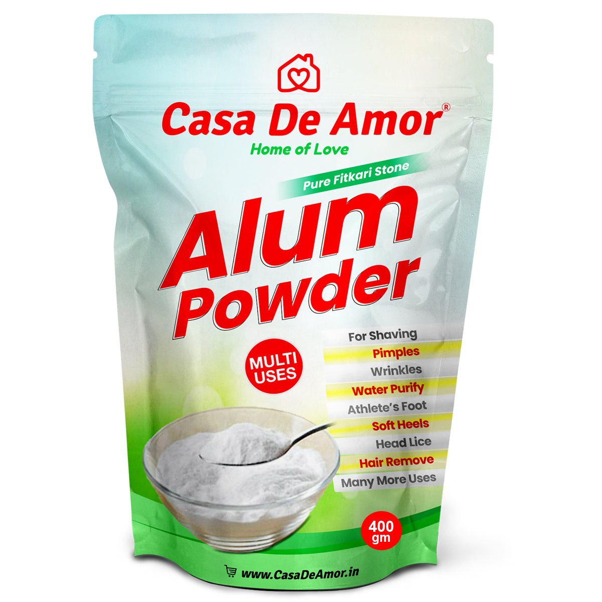 Casa De Amor® Fitkari (Phitkari) Alum Stone Powder for Water Purification, Skin Care, After Shave, Deodrant Facial Hair Removal, Canker Sores, Skin Tightening & Many More Uses
