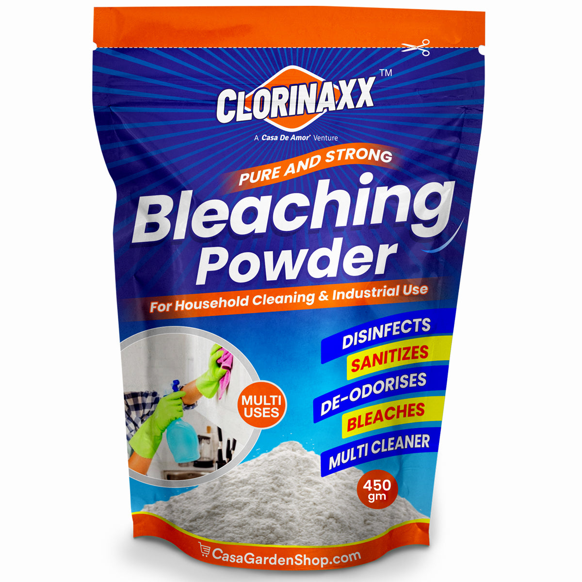 Clorinaxx Bleaching Powder For Household & Kitchen Cleaning, Disinfectant Spray to Kill Fungus, Germs, Bacteria, Floor Cleaner, Toilet Cleaner, Overhead Tank Cleaner and Multi Uses