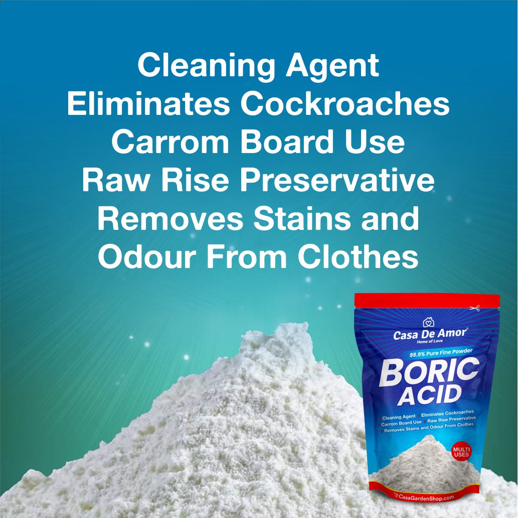 Casa De Amor Boric Acid - 99.9% Pure Fine Powder- Highly Effective for Removing Pests Cockroaches, Ants, Silverfishes, Rice Preservative, Anhydrous