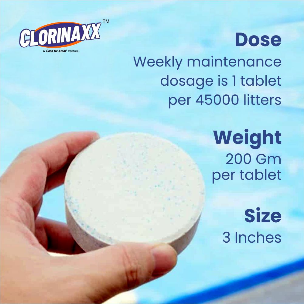 Casa De Amor Clorinaxx Swimming Pool Water Purifier Tablet Chlorine TCCA 90, 200 gm Tablets