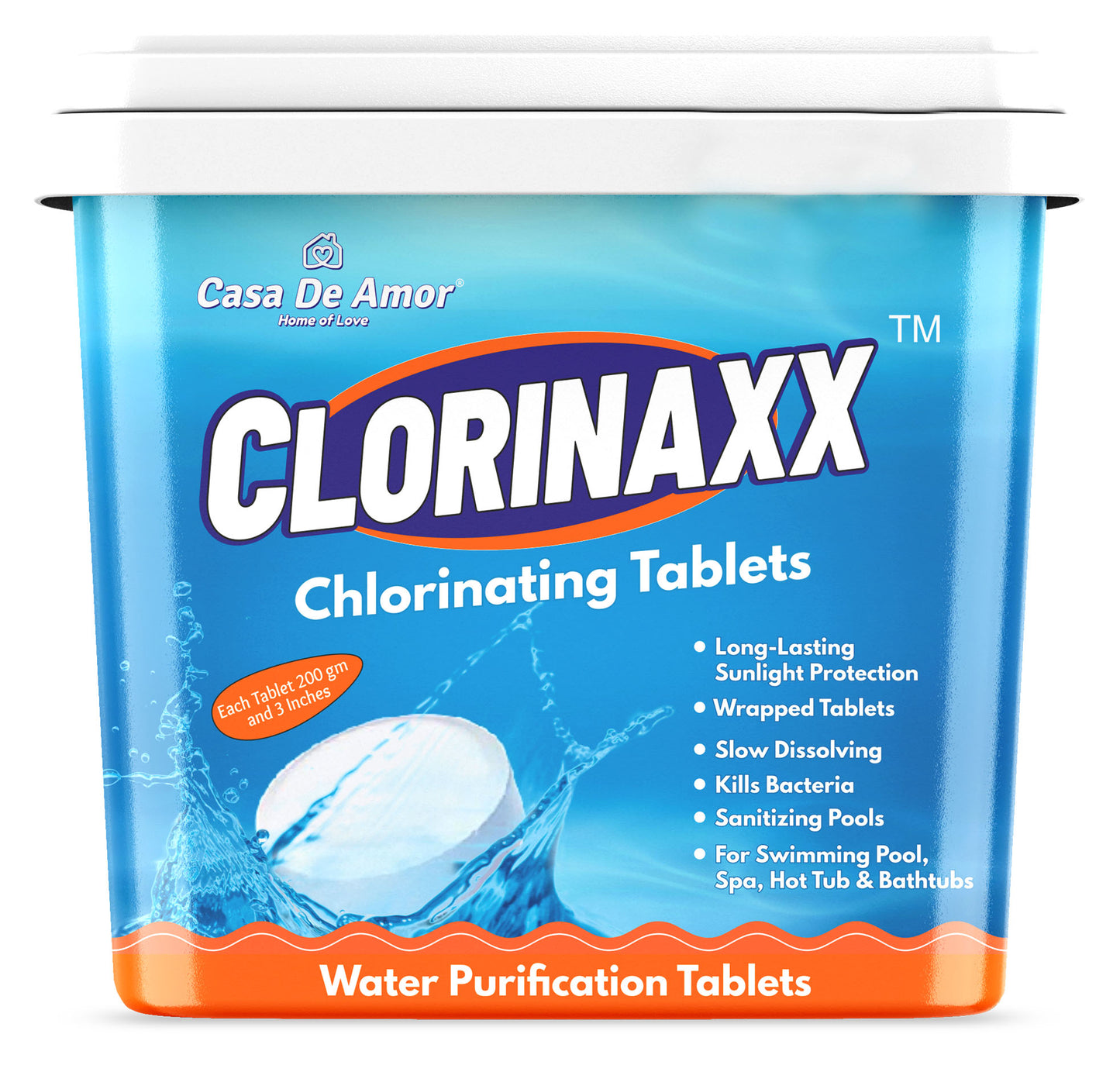 Casa De Amor Clorinaxx Swimming Pool Water Purifier Tablet Chlorine TCCA 90, 200 gm Tablets