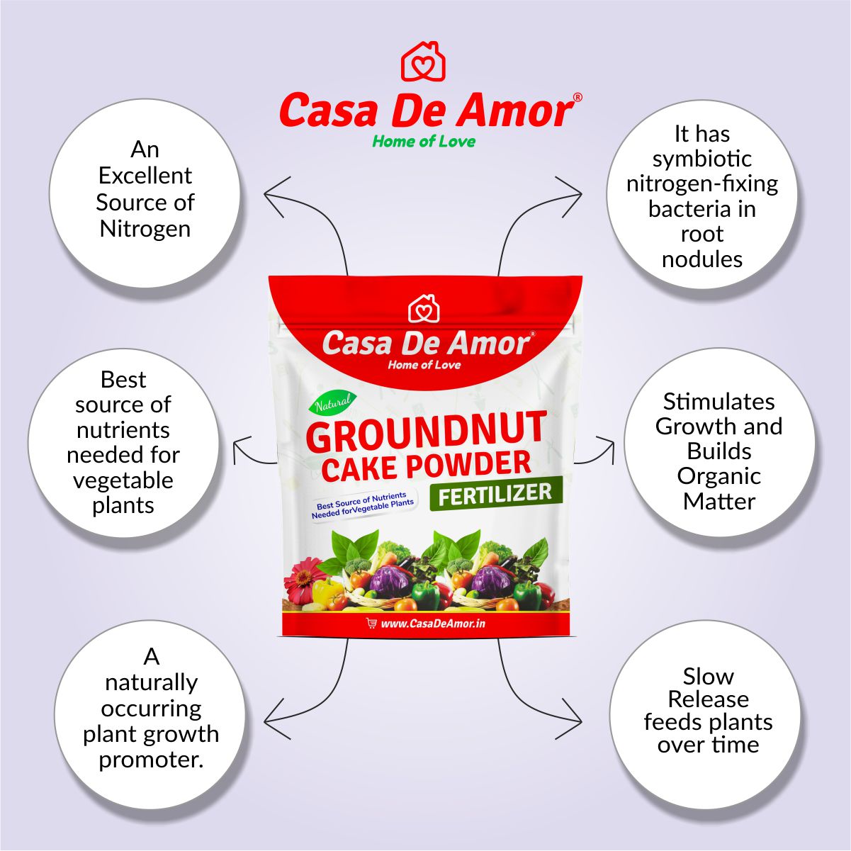 Casa De Amor Natural Groundnut Cake Powder Fertilizer for Home, Balcony, Terrace & Outdoor Gardening (900 Gm)