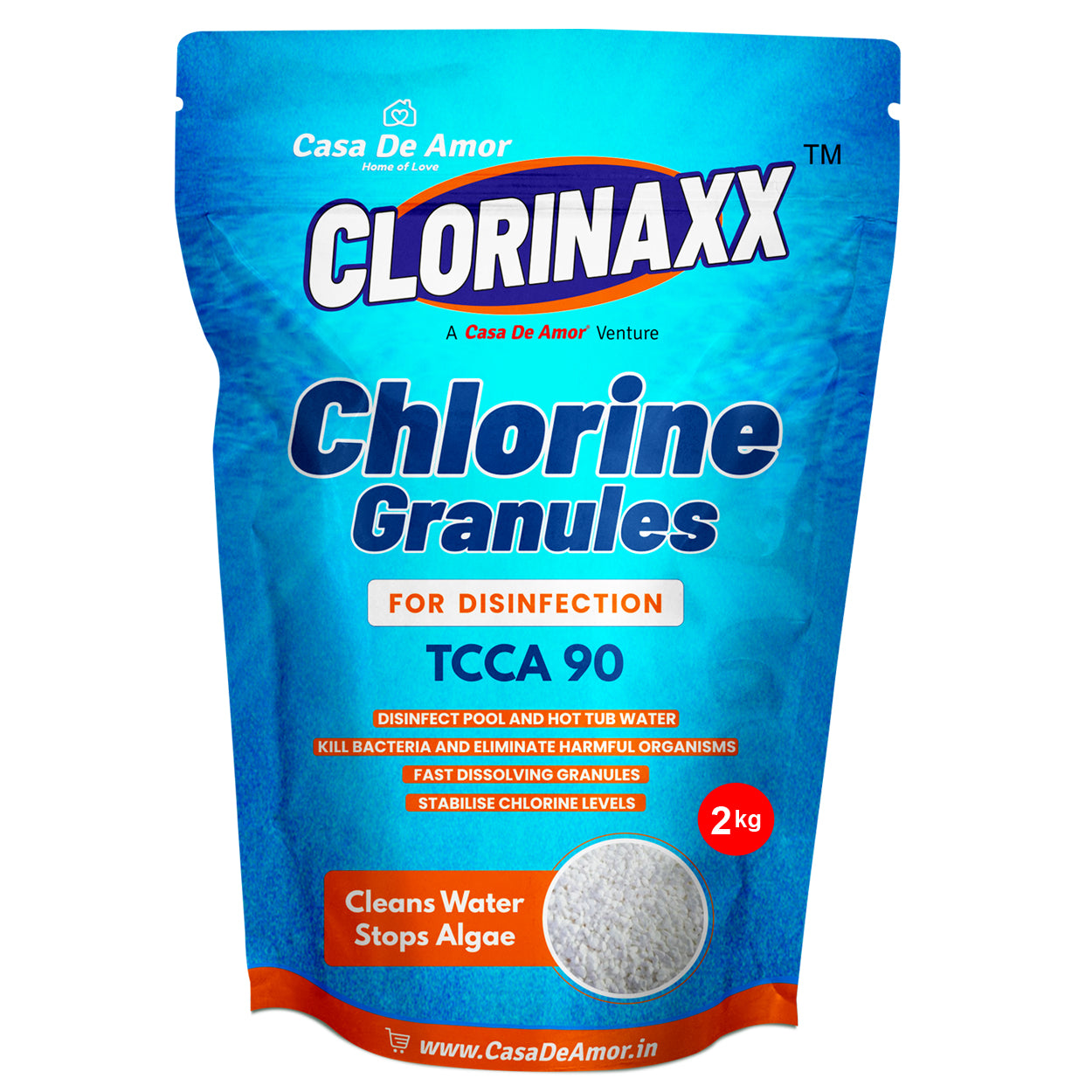 Casa De Amor Clorinaxx Swimming Pool Water Purifier Chlorine TCCA 90 Granules for Disinfection, Cleans Water and Stops Algae