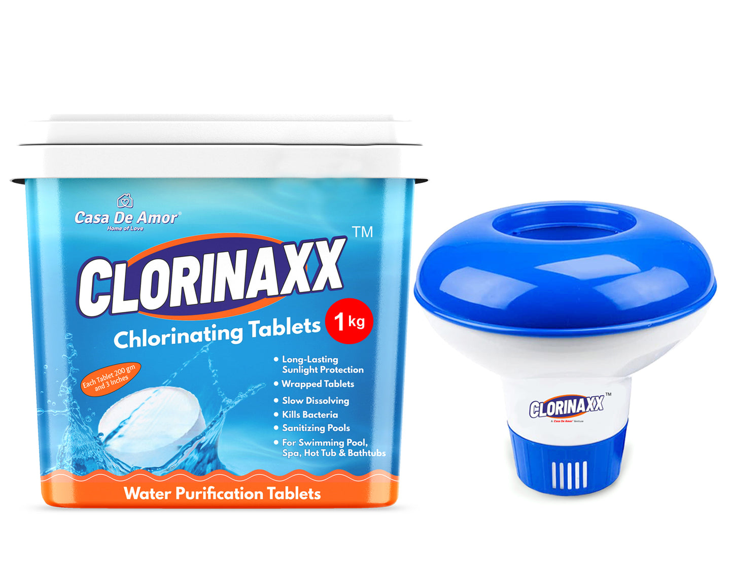 Clorinaxx Water Purifier Chlorine Tablet (TCCA 90) and Floating Chlorine Dispenser