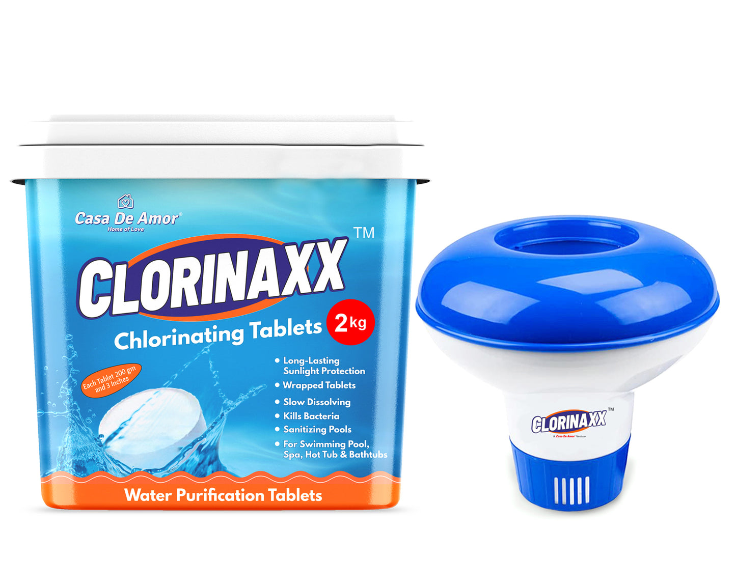 Clorinaxx Water Purifier Chlorine Tablet (TCCA 90) and Floating Chlorine Dispenser