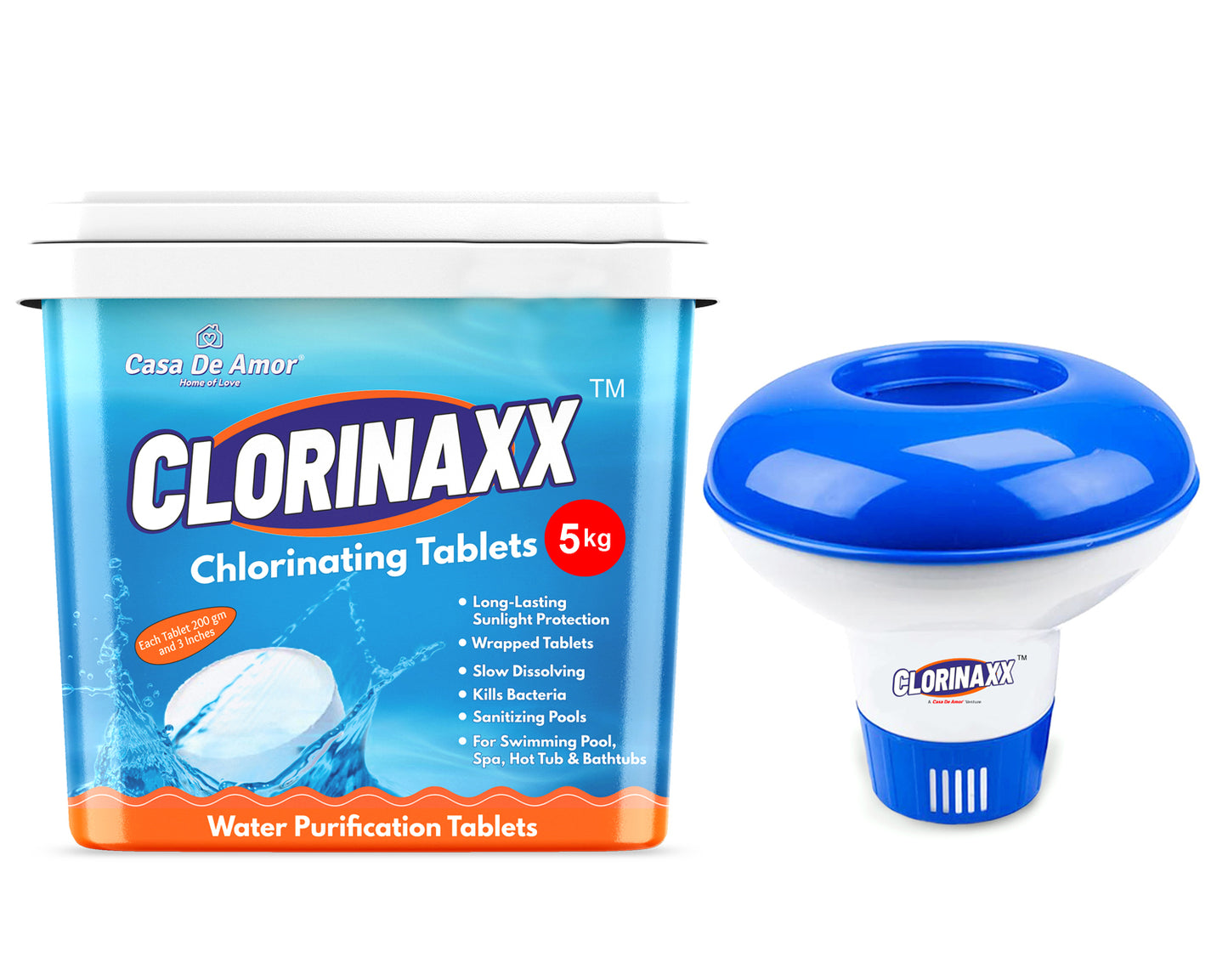 Clorinaxx Water Purifier Chlorine Tablet (TCCA 90) and Floating Chlorine Dispenser