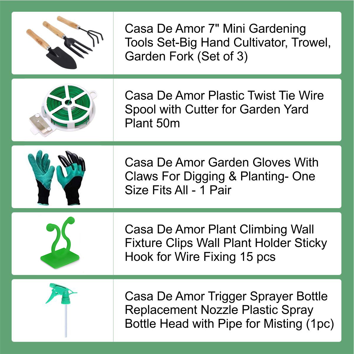 Casa De Amor Durable Multi-Purpose Plant Care/Garden Tool kit for Home Garden (Set of 5)