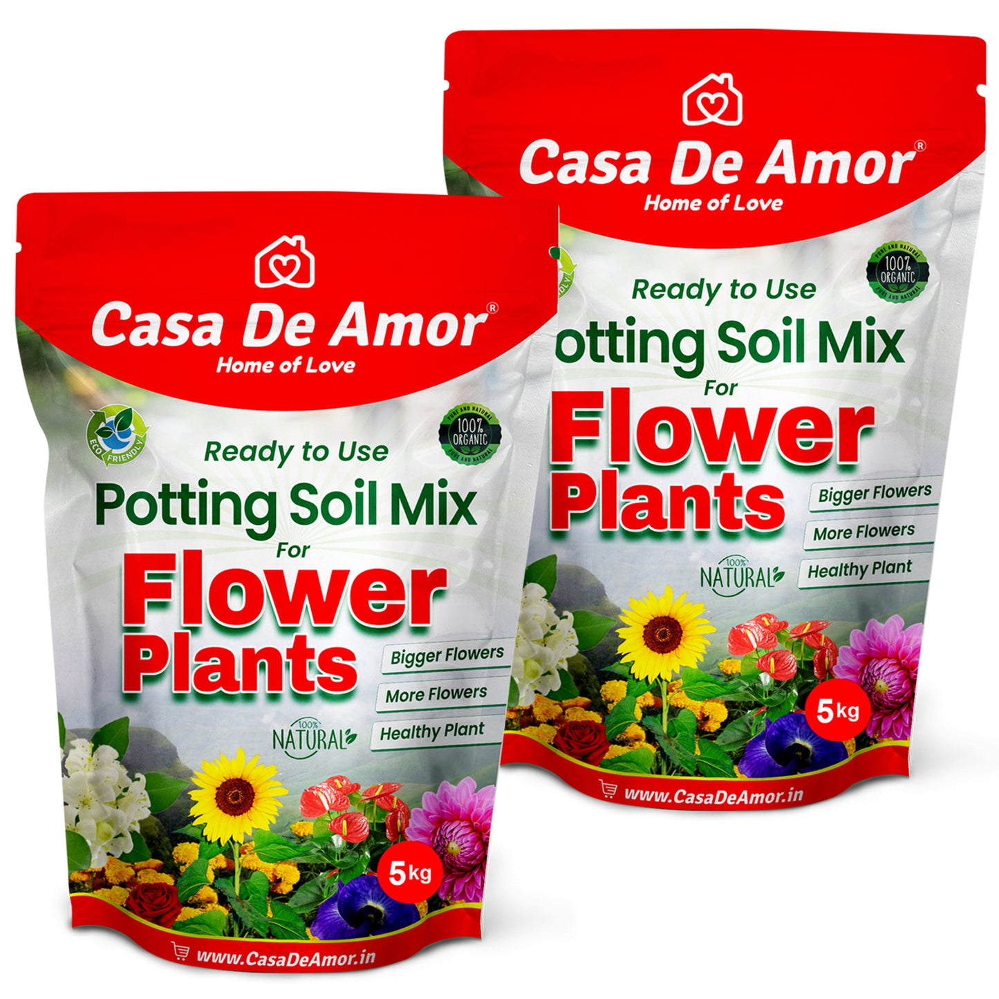 Casa De Amor Organic Flower Potting Soil Mix for Home Garden Flower Plants, Ready to Use