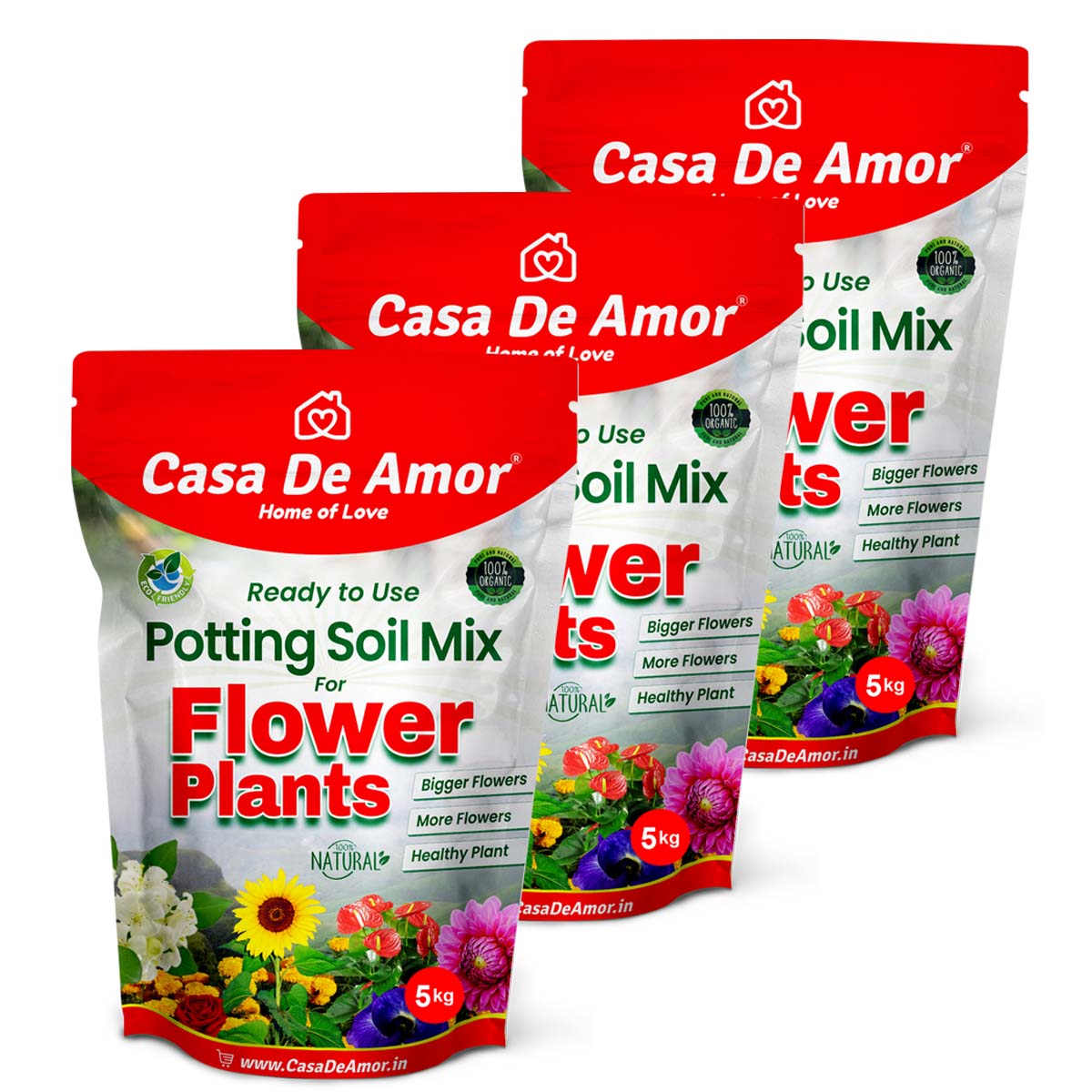 Casa De Amor Organic Flower Potting Soil Mix for Home Garden Flower Plants, Ready to Use