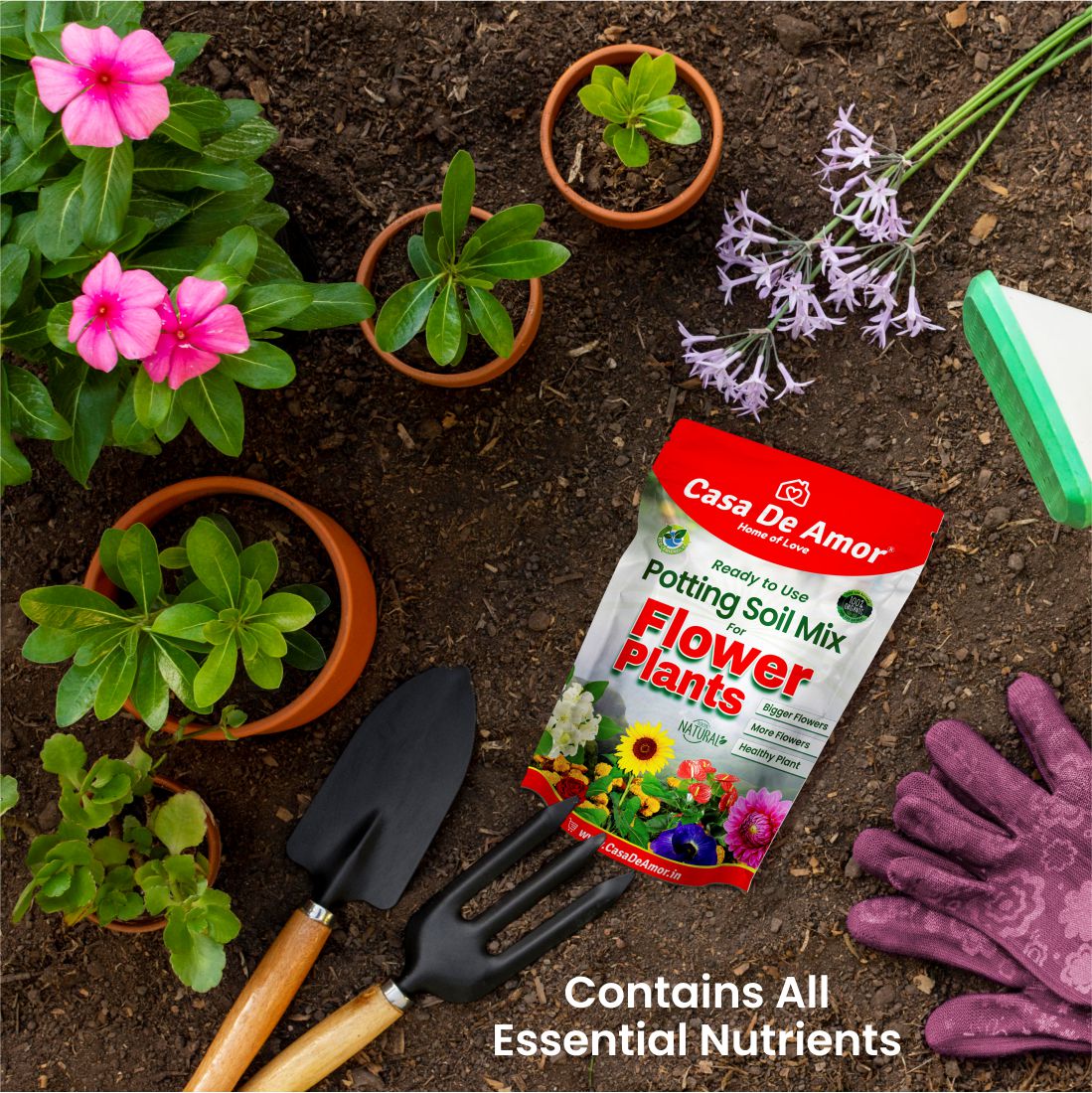 Casa De Amor Organic Flower Potting Soil Mix for Home Garden Flower Plants, Ready to Use