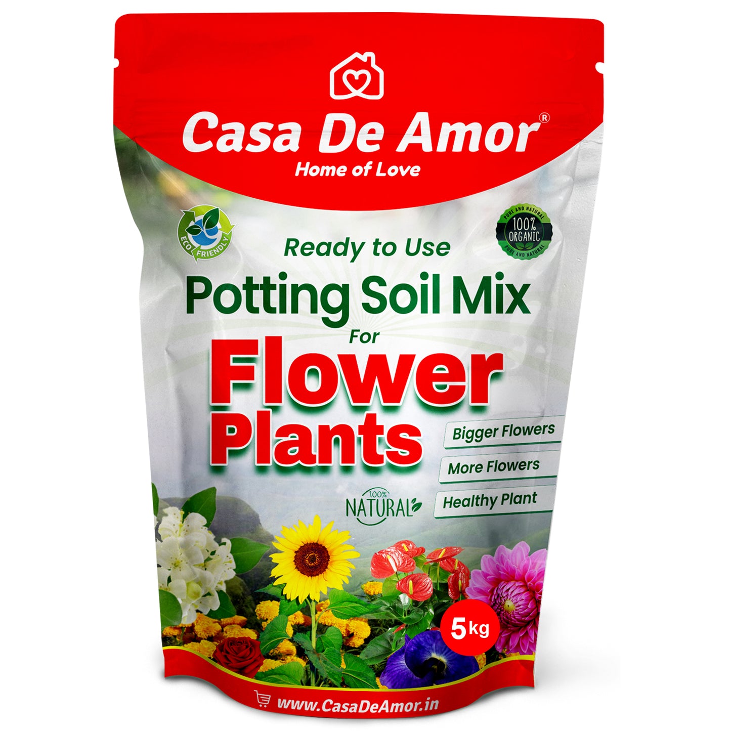 Casa De Amor Organic Flower Potting Soil Mix for Home Garden Flower Plants, Ready to Use