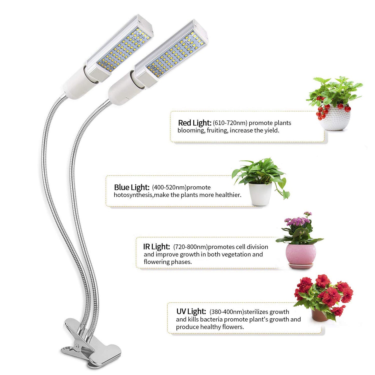 Casa De Amor 20W e27 LED Grow Bulbs with Gooseneck Lamp Holder (White)