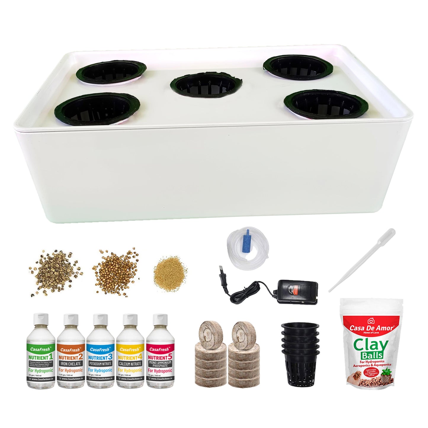 CasaFresh Hydroponic System Growing Kit for 5 Plants Herb Garden Starter Set - Beginners Hydroponic System- Reusable for Indoor/Outdoor hydroponics, Seeds Included