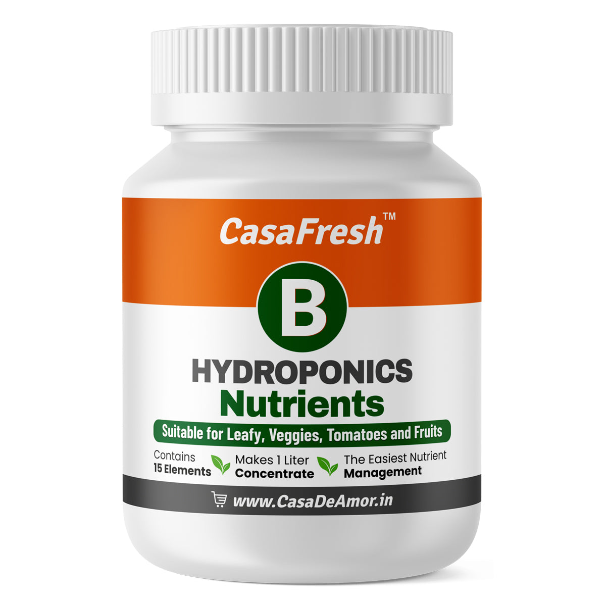 Casa De Amor Hydroponic A&B Nutrients - For Leafy, Veggies, Tomatoes & Fruits, 15 Elements, 200L Solution, Balanced Plant Nutrition