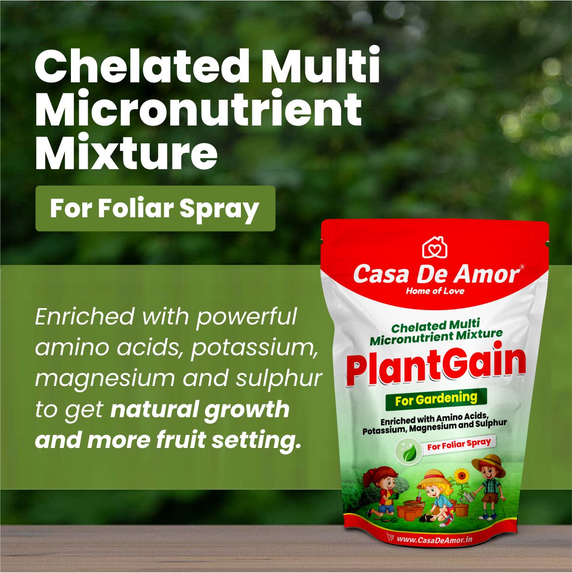 Casa De Amor Plant Gain Chelated Multi Micronutrient Mixture, Foliar Spray for All Plants, Boosts Photosynthesis and Corrects Common Yellowing