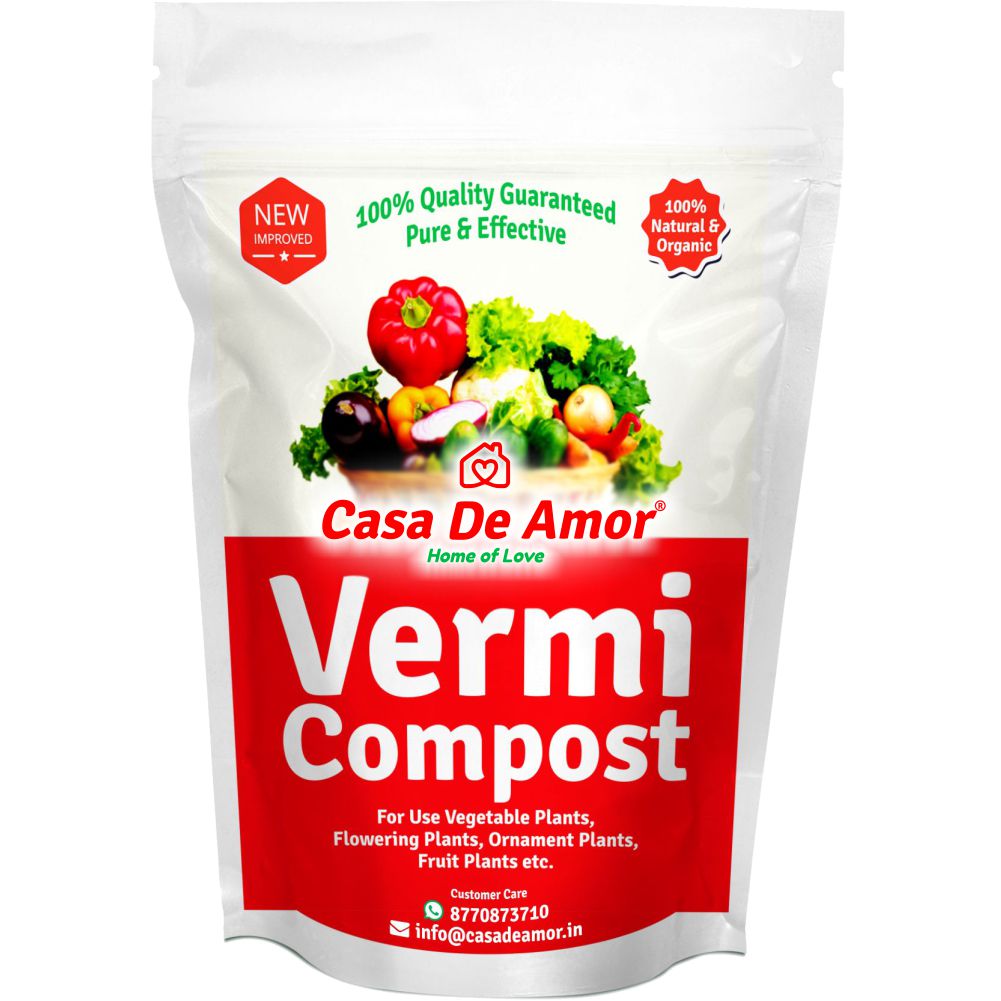 Casa De Amor Organic Vermicompost Fertilizer for Plants (5 Kg) & Neem Seeds Powder Organic Fertilizer and Pest Repellent for Plants (900 Gm) Combo